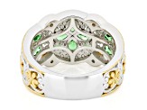 Green Tsavorite, White Zircon Rhodium & 24k Gold Over Palladium Sterling Silver Band Ring 1.64ctw