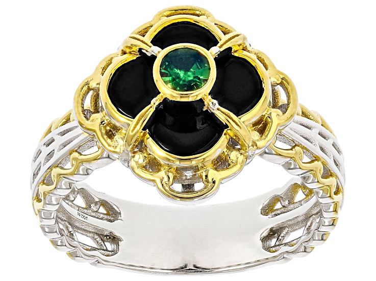 Green Tsavorite with Black Onyx Rhodium & 24k Gold Over Palladium