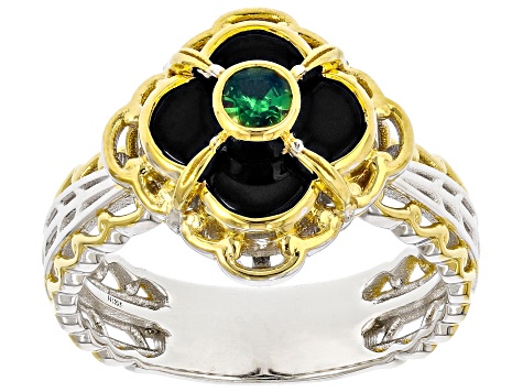 Green Tsavorite with Black Onyx Rhodium & 24k Gold Over Palladium