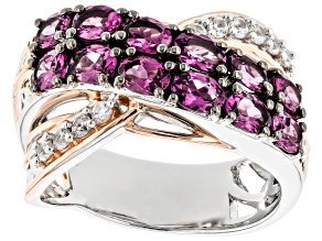 Purple Color Change Garnet, White Zircon Rhodium/18k Gold Over Palladium Silver Ring 2.85ctw