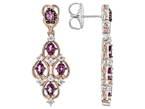 Purple Color Change Garnet Rhodium/18k Rose Gold Over Palladium Sterling Silver Earrings 2.90ctw
