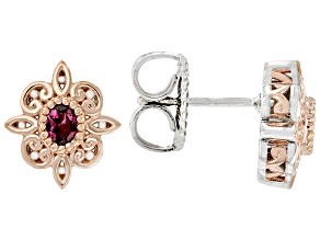 Purple Color Change Garnet Rhodium/18k Rose Gold Over Palladium Sterling Silver Stud Earrings .42ctw