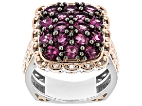 Purple Color Change Garnet Rhodium & 18k Rose Gold Over Palladium Sterling Silver Ring 2.90ctw