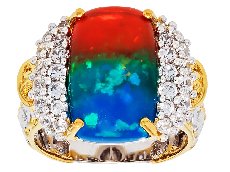 Bi-Color Ethiopian Opal Rhodium/24k Yellow Gold Over Palladium Sterling Silver Ring 6.05ctw