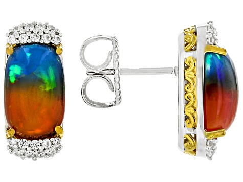 Bi-Color Ethiopian Opal Rhodium/24k Gold Over Palladium Sterling Silver Earrings 4.98ctw