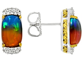 Bi-Color Ethiopian Opal Rhodium/24k Gold Over Palladium Sterling Silver Earrings 4.98ctw