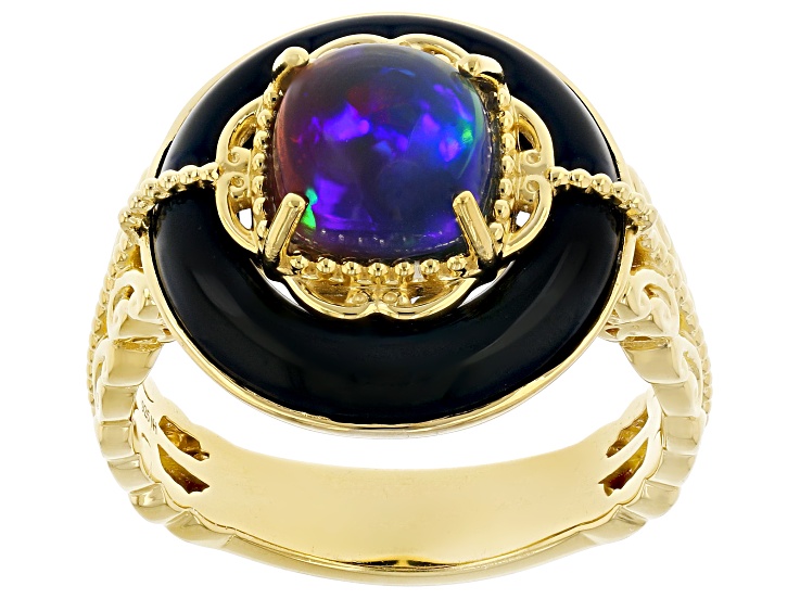Bi-Color Ethiopian Opal 24k Yellow Gold Over Palladium Sterling Silver Ring 1.01ct