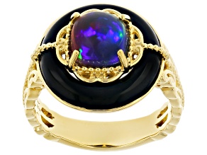 Bi-Color Ethiopian Opal 24k Yellow Gold Over Palladium Sterling Silver Ring 1.01ct