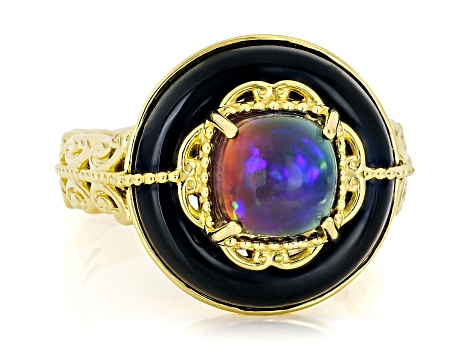 Bi-Color Ethiopian Opal 24k Yellow Gold Over Palladium Sterling Silver Ring 1.01ct