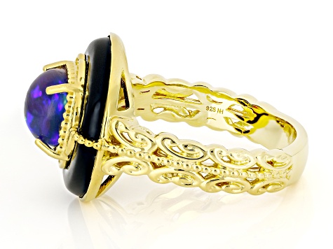 Bi-Color Ethiopian Opal 24k Yellow Gold Over Palladium Sterling Silver Ring 1.01ct