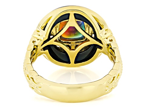 Bi-Color Ethiopian Opal 24k Yellow Gold Over Palladium Sterling Silver Ring 1.01ct