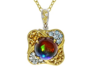 Bi-Color Ethiopian Opal Rhodium/24k Gold Over Palladium Sterling Silver Pendant With Chain 2.19ctw