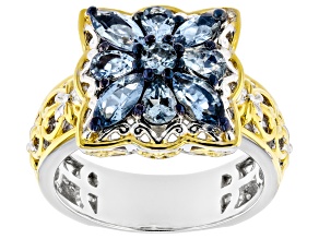 Blue Santa Maria Aquamarine Rhodium & 24k Gold Over Palladium Sterling Silver Ring 1.44ctw