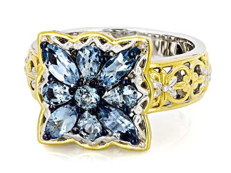 Blue Santa Maria Aquamarine Rhodium & 24k Gold Over Palladium Sterling Silver Ring 1.44ctw