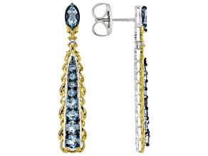 Blue Santa Maria Aquamarine Rhodium/24k Gold Over Palladium Sterling Silver Drop Earrings 1.12ctw
