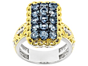 Blue Santa Maria Aquamarine Rhodium & 24k Gold Over Palladium Sterling Silver Ring 1.52ctw
