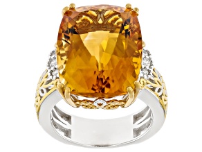 Rio Grande Citrine & White Zircon Rhodium & 24k Gold Over Palladium Sterling Silver Ring 19.59ctw