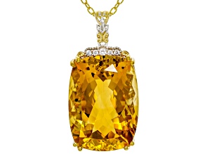 Rio Grande Citrine, White Zircon Rhodium/24k Gold Over Palladium Silver Pendant With Chain 35.95ctw