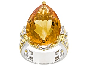 Rio Grande Citrine, White Zircon Rhodium & 24k Gold Over Palladium Sterling Silver Ring 17.30ctw