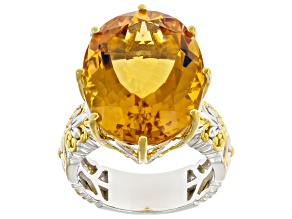 Orange Rio Grande Citrine Rhodium & 24k Yellow Gold Over Palladium Sterling Silver Ring 17.73ct