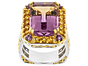 Bi-Color Ametrine Rhodium & 24k Gold Over Palladium Sterling Silver Ring 11.27ctw