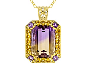 Bi-Color Ametrine Rhodium & 24k Gold Over Palladium Sterling Silver Pendant With Chain 12.54ctw