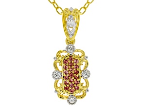 Lotus Pink Sapphire, White Zircon Rhodium/24k Gold Over Palladium Silver Pendant With Chain 0.21ctw