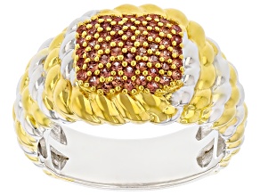 Orange Padparadscha Sapphire Rhodium & 24k Yellow Gold Over Palladium Sterling Silver Ring 0.40ctw