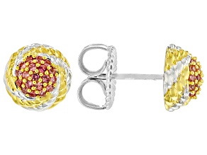 Orange Padparadscha Sapphire Rhodium & 24k Gold Over Palladium Sterling Silver Earrings 0.27ctw