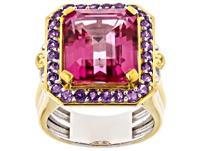 Pink Topaz Rhodium & 24k Yellow Gold Over Palladium Sterling Silver Ring 12.71ctw