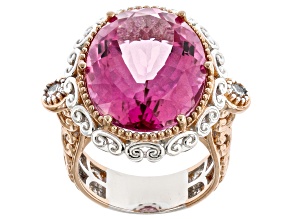 Pink Topaz, White Zircon Rhodium & 18k Gold Over Palladium Sterling Silver Ring 21.73ctw