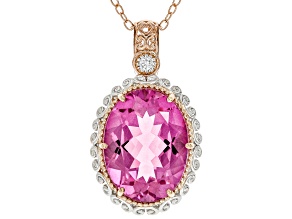 Pink Topaz, White Zircon Rhodium & 18k Gold Over Palladium Silver Pendant With Chain 21.63ctw