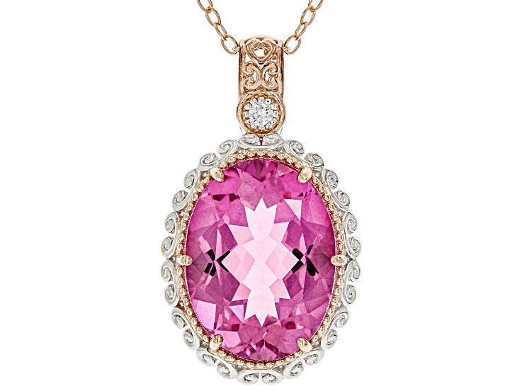 Pink Topaz, White Zircon Rhodium & 18k Gold Over Palladium Silver Pendant With Chain 21.63ctw