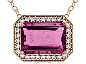 Pink Fluorite & White Zircon Halo Rhodium/18k Gold Over Palladium Sterling Silver Necklace 9.67tw