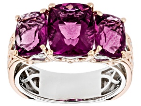 Pink Fluorite & Pink Sapphire Rhodium & 18k Gold Over Palladium Sterling Silver 3-Stone Ring 6.69ctw