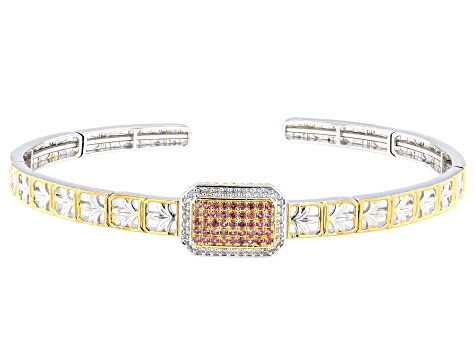 Lotus Pink Sapphire & White Zircon Rhodium/24k Gold Over Palladium Sterling Silver Cuff 0.65ctw
