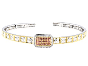 Lotus Pink Sapphire & White Zircon Rhodium/24k Gold Over Palladium Sterling Silver Cuff 0.65ctw