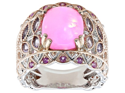 Pink Ethiopian Opal Rhodium & 18K Rose Gold Over Palladium Sterling Silver Ring 3.40ctw