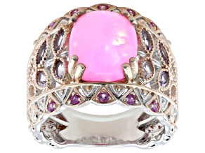 Pink Ethiopian Opal Rhodium & 18K Rose Gold Over Palladium Sterling Silver Ring 3.40ctw