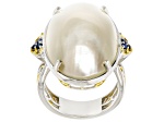 White Cultured Mabe Pearl Rhodium & 24K Yellow Gold Over Palladium Sterling Silver Ring 0.10ctw