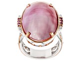 Pink Cultured Mabe Pearl and Pink Sapphire Rhodium/18K Rose Gold Over Palladium Silver Ring 0.10ctw