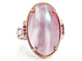 Pink Cultured Mabe Pearl and Pink Sapphire Rhodium/18K Rose Gold Over Palladium Silver Ring 0.10ctw