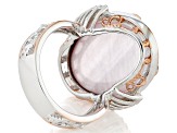 Pink Cultured Mabe Pearl and Pink Sapphire Rhodium/18K Rose Gold Over Palladium Silver Ring 0.10ctw