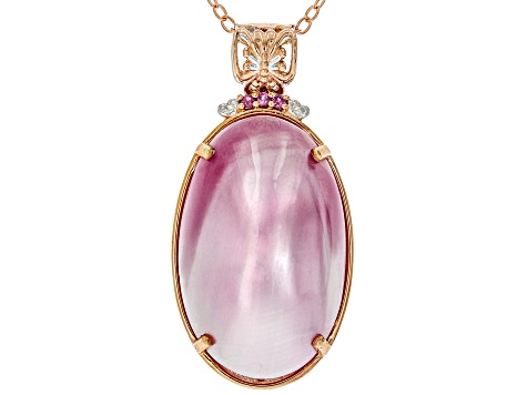 Pink Cultured Mabe Pearl Rhodium/18k Rose Gold Over Palladium Silver Pendant With Chain 0.05ctw