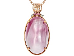 Pink Cultured Mabe Pearl Rhodium/18k Rose Gold Over Palladium Silver Pendant With Chain 0.05ctw