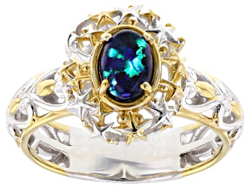 Picture of Peacock Australian Opal Triplet Rhodium & 24K Yellow Gold Over Palladium Sterling Silver Ring