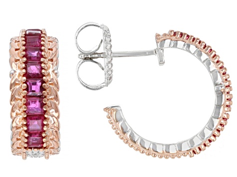 Red Ruby Rhodium & 18k Rose Gold Over Palladium Sterling Silver Earrings 1.47ctw