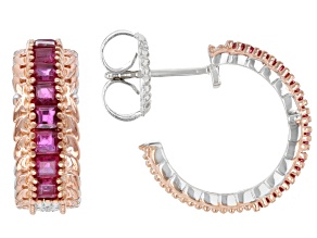 Red Ruby Rhodium & 18k Rose Gold Over Palladium Sterling Silver Earrings 1.47ctw