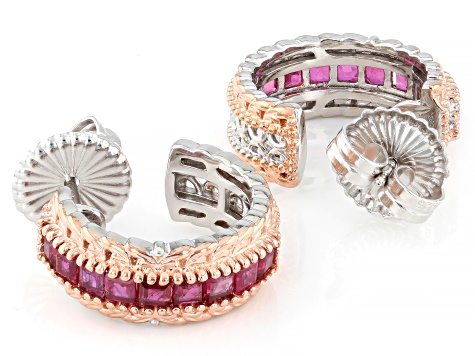 Red Ruby Rhodium & 18k Rose Gold Over Palladium Sterling Silver Earrings 1.47ctw