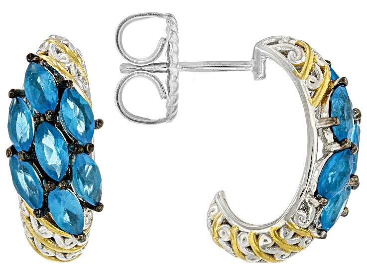 Blue Neon Apatite Rhodium/24k Yellow Gold Over Palladium Sterling Silver Earrings 1.96ctw